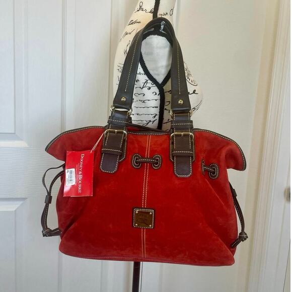 NEW VTG DOONEY & BOURKE CHIARA MEDIUM SATCHEL RED SUEDE/BROWN VERSATILE ICONIC - Picture 2 of 16